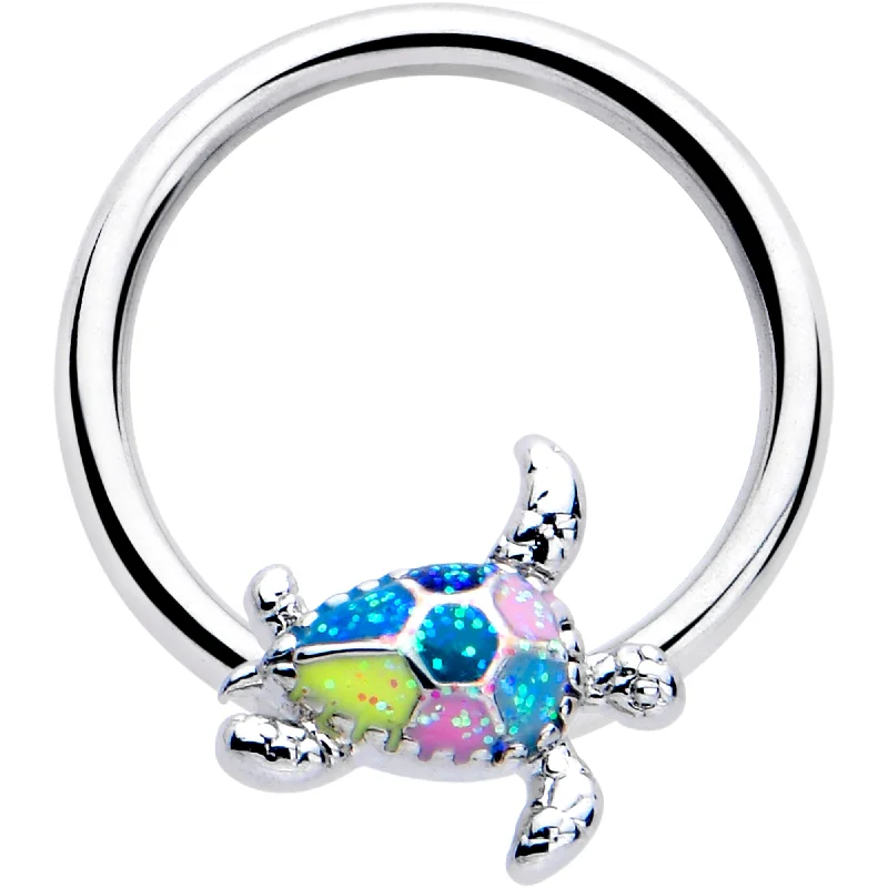 Comfortable Nose Rings -16 Gauge 3/8 Glitter Turtle BCR Captive Ring