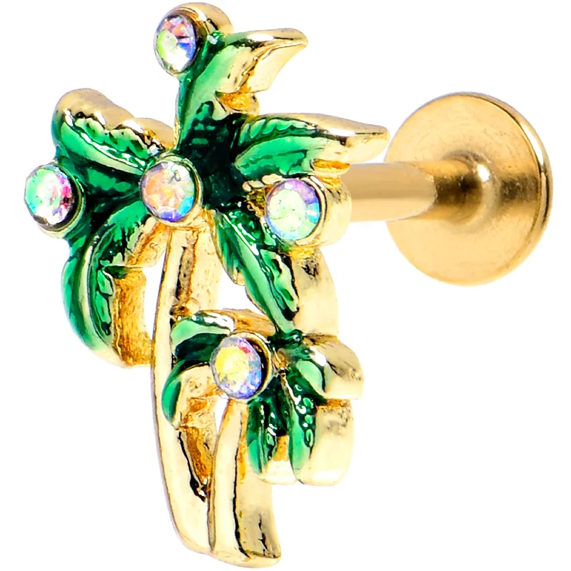 Lip Rings with Gorgeous Shine16 Gauge 1/4 Aurora Gem Gold Tone Palm Tree Glam Labret Lip Rings with Gorgeous Shine16 Gauge 1/4 Aurora Gem Gold Tone Palm Tree Glam Labret