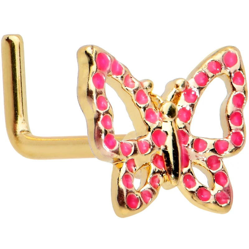 Gold Nose Rings with Subtle Designs -20 Gauge 7mm Gold Tone Sweet Simple Butterfly L Shape Nose Ring Gold Nose Rings with Subtle Designs -20 Gauge 7mm Gold Tone Sweet Simple Butterfly L Shape Nose Ring
