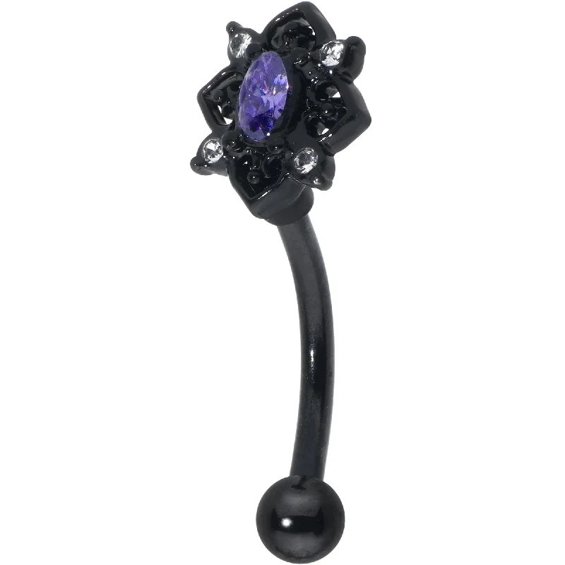 Women's Earrings – Elegant Designs for Every Personality--16 Gauge 5/16 Purple Gem Black Scrolling Hearts Curved Eyebrow Ring Women's Earrings – Elegant Designs for Every Personality--16 Gauge 5/16 Purple Gem Black Scrolling Hearts Curved Eyebrow Ring