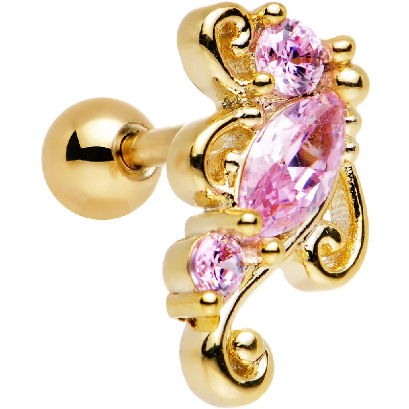 Women's Earrings – Elegant Designs for Every Personality--16 Gauge 1/4 Pink CZ Gold Anodized Swirl Left Cartilage Earring Women's Earrings – Elegant Designs for Every Personality--16 Gauge 1/4 Pink CZ Gold Anodized Swirl Left Cartilage Earring
