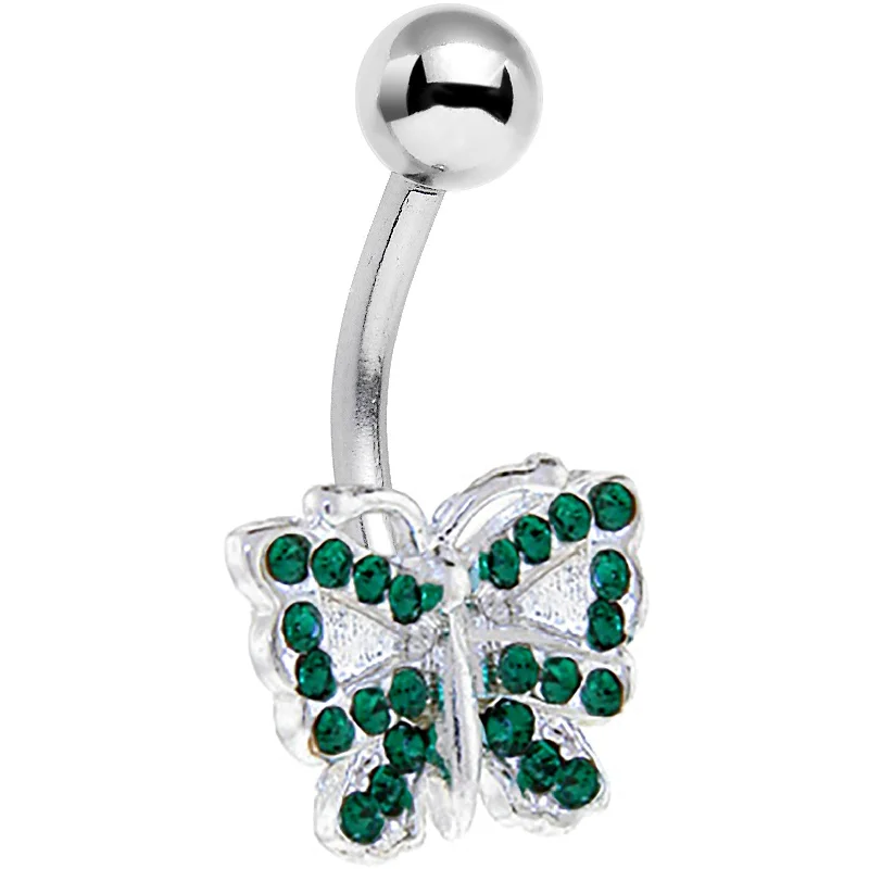 Belly Rings with Glittering Gems for Elegant Style -Emerald Green JEWELED BUTTERFLY Belly Ring Belly Rings with Glittering Gems for Elegant Style -Emerald Green JEWELED BUTTERFLY Belly Ring