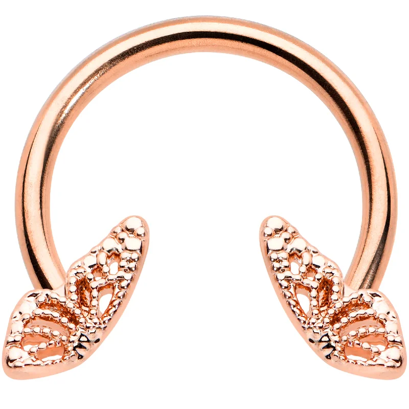 Bold Lip Rings for Modern Women16 Gauge 3/8 Rose Gold Hue Texture Butterfly Horseshoe Circular Barbell