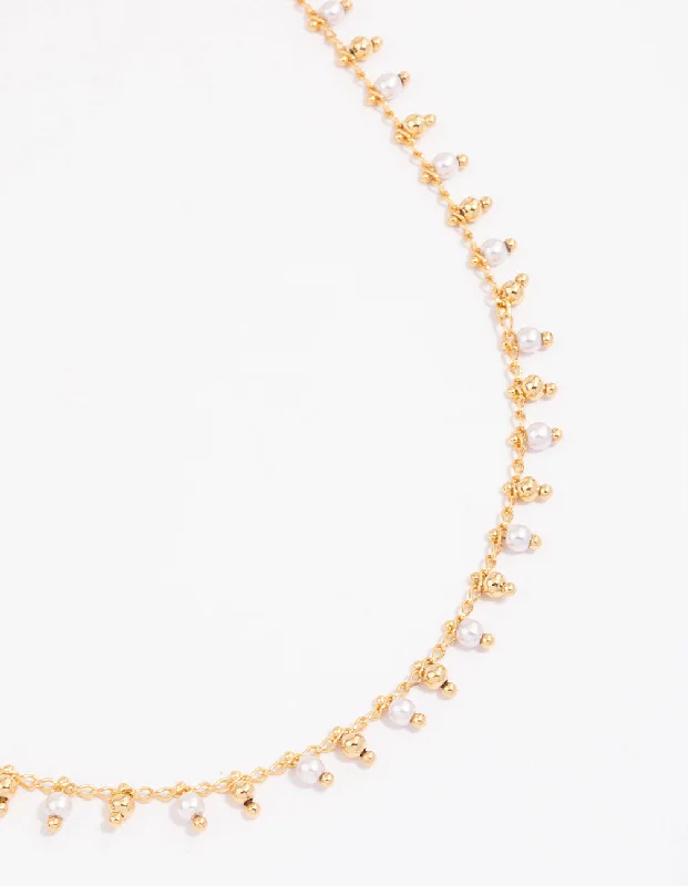 Shop Classic Women's Necklaces & Pendants with a Modern Twist-Gold Plated Beaded & Freshwater Pearl Drop Necklace Shop Classic Women's Necklaces & Pendants with a Modern Twist-Gold Plated Beaded & Freshwater Pearl Drop Necklace