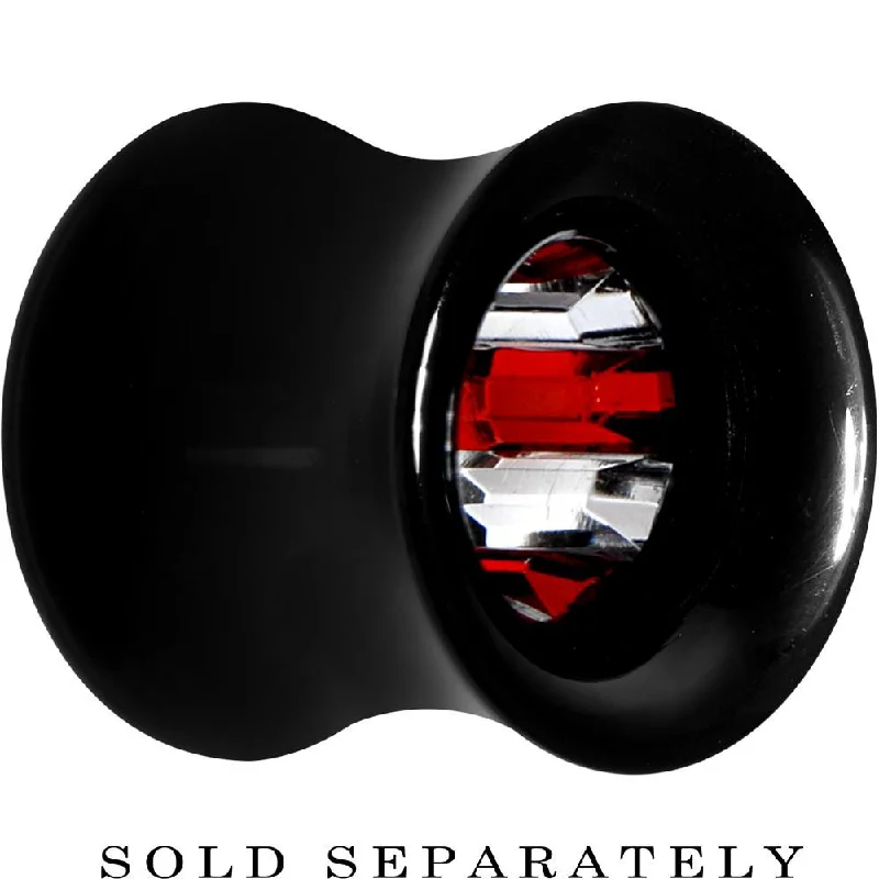Women's Earrings – Elegant Designs for Every Personality--Black Acrylic Red and Clear Gem Inlay Saddle Tunnel Plug 0 Gauge to 1 Inch