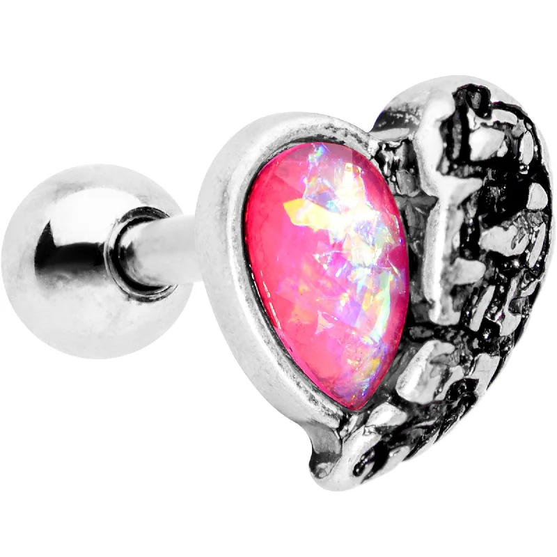 Women's Earrings – Elegant Designs for Every Personality--Pink Faux Opal Half Heart Tragus Cartilage Earring