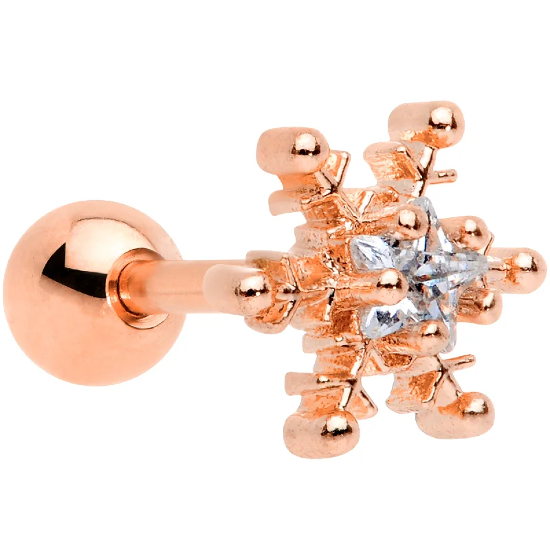 Women's Earrings – Elegant Designs for Every Personality--16 Gauge 1/4 Clear Gem Rose Gold Tone Snowflake Cartilage Tragus