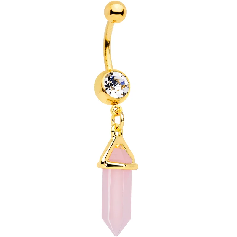 Comfortable Belly Rings with Unique Finish -Clear Gem Gold Tone Pink Gem Dangle Belly Ring Comfortable Belly Rings with Unique Finish -Clear Gem Gold Tone Pink Gem Dangle Belly Ring
