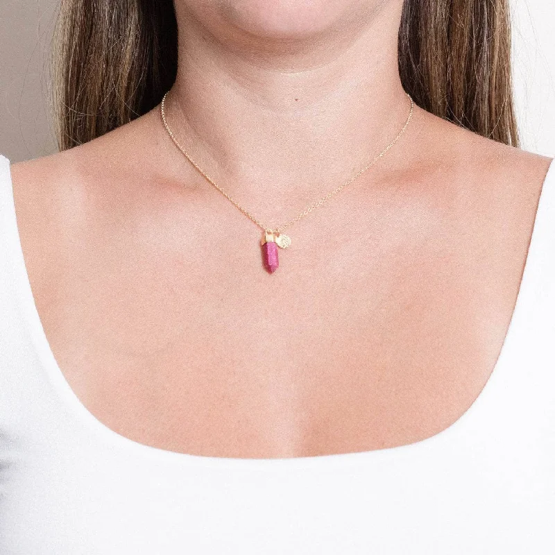 Shop Classic Women's Necklaces & Pendants with a Modern Twist-Delicate Ruby Crystal Point Necklace Shop Classic Women's Necklaces & Pendants with a Modern Twist-Delicate Ruby Crystal Point Necklace