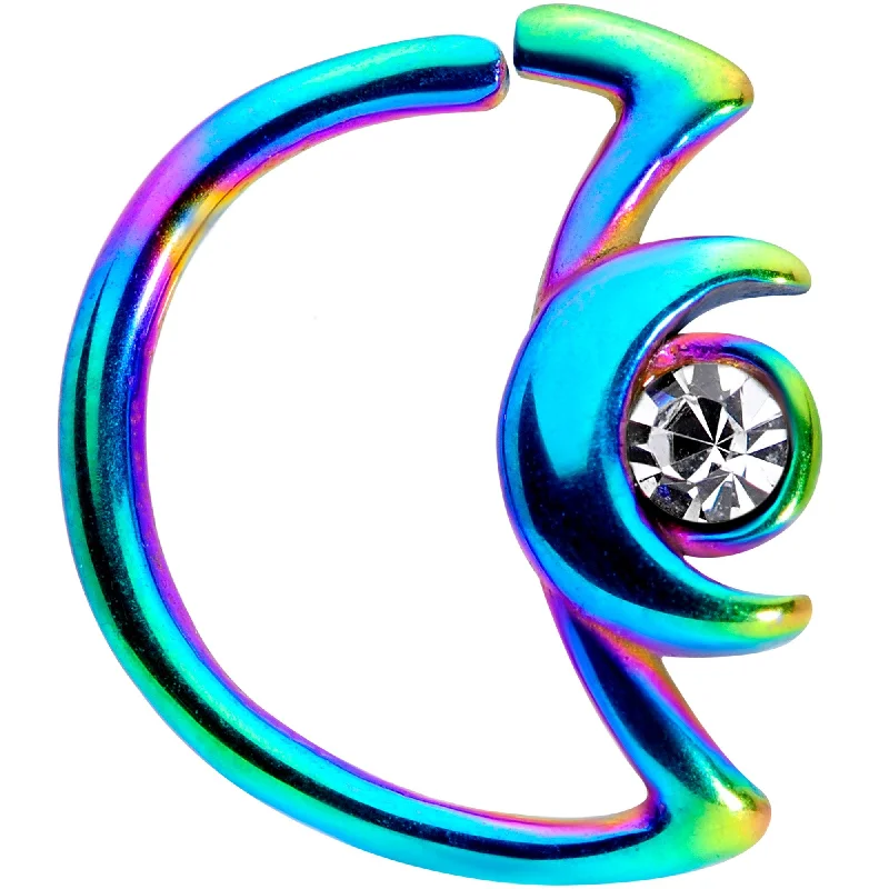 Women's Earrings – Elegant Designs for Every Personality--18 Gauge 3/8 Clear Gem Rainbow Crescent Moon Closure Ring