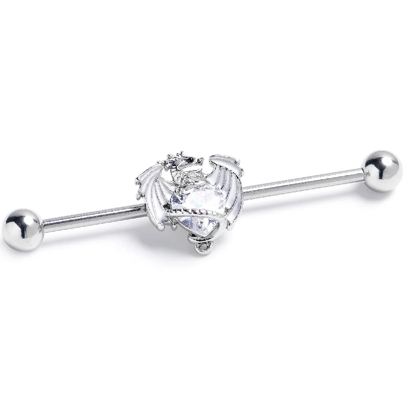 Women's Earrings – Elegant Designs for Every Personality--14 Gauge Clear Gem Heart ofDragon Industrial Barbell 38mm