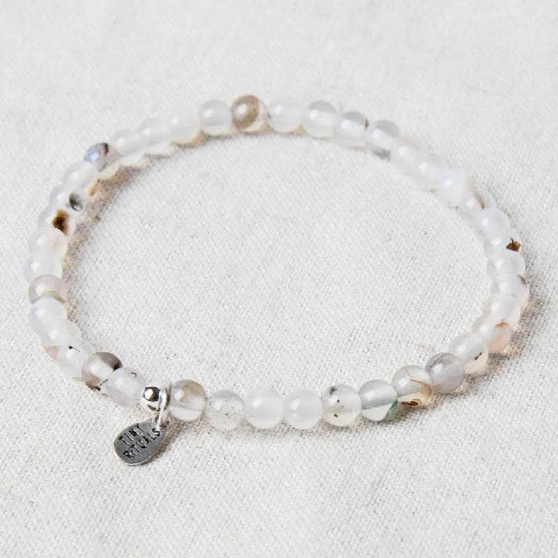 Simple Beaded Bangles for Women-Natural Black Flower Moss Agate Energy Bracelet