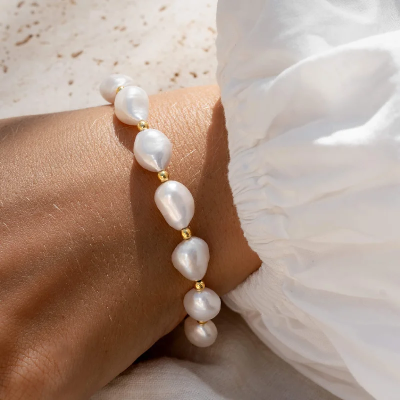Gold Bangle Bracelets for Women-Pearl Bracelet - Ingrid