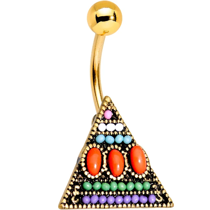 Unique Belly Rings with Artistic Design -Gold Tone Anodized Southwestern Pyramid Belly Ring Unique Belly Rings with Artistic Design -Gold Tone Anodized Southwestern Pyramid Belly Ring