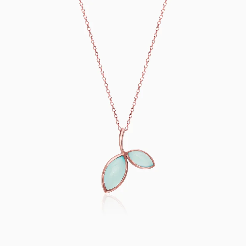 Shop Classic Women's  Necklaces & Pendants with a Modern Twist-Rose Gold Aqua Dual Chalcedony Leaf Pendant