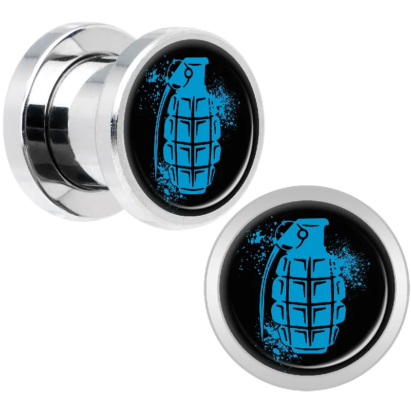 Women's Earrings – Elegant Designs for Every Personality--Blue Grenade Steel Screw Fit Plug Set 0 Gauge