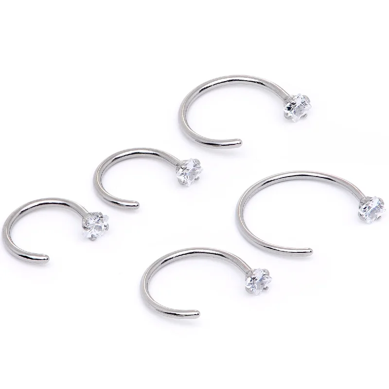 Fashion Nose Rings -20 Gauge Clear Gem Rhombus Multiple Size Nose Hoop Set of 5