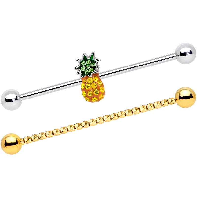 Women's Earrings – Elegant Designs for Every Personality--14 Gauge Yellow Green Gem Pineapple Twisted Industrial Barbell Set Women's Earrings – Elegant Designs for Every Personality--14 Gauge Yellow Green Gem Pineapple Twisted Industrial Barbell Set