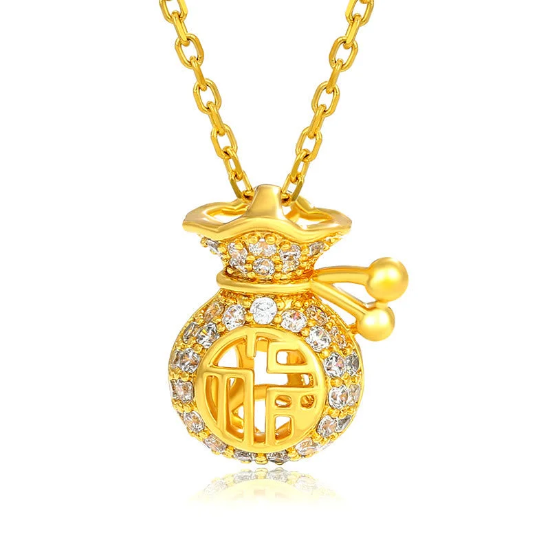Shop Classic Women's Necklaces & Pendants with a Modern Twist-24K Gold Plated Fu Character Fortune Money Bag Necklace Pendant Shop Classic Women's Necklaces & Pendants with a Modern Twist-24K Gold Plated Fu Character Fortune Money Bag Necklace Pendant