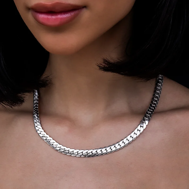 Shop Classic Women's Necklaces & Pendants with a Modern Twist-South Beach Cuban™ Necklace in White Gold- 8mm Shop Classic Women's Necklaces & Pendants with a Modern Twist-South Beach Cuban™ Necklace in White Gold- 8mm