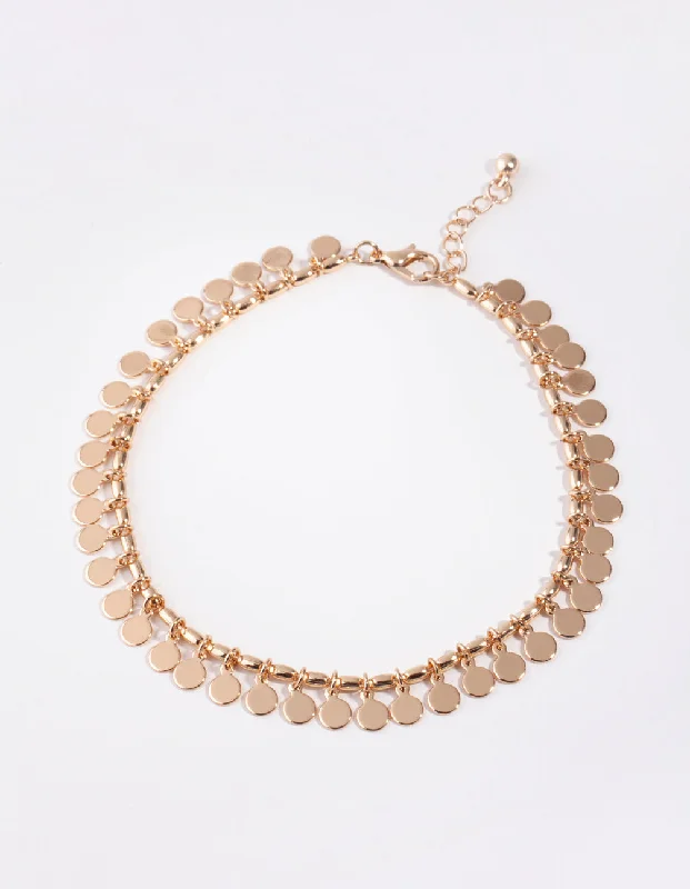 Dazzling Anklets for Fashionable Women-Gold Jingle Circle Disc Anklet