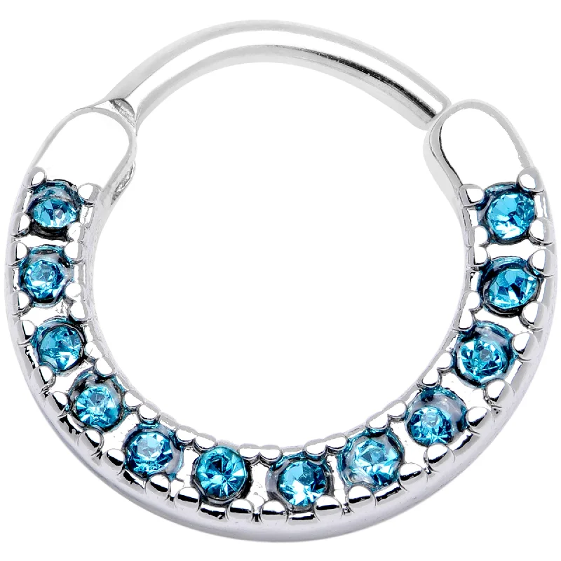 Women's Earrings – Elegant Designs for Every Personality--16 Gauge 3/8 Aqua Gem Paved Septum Clicker