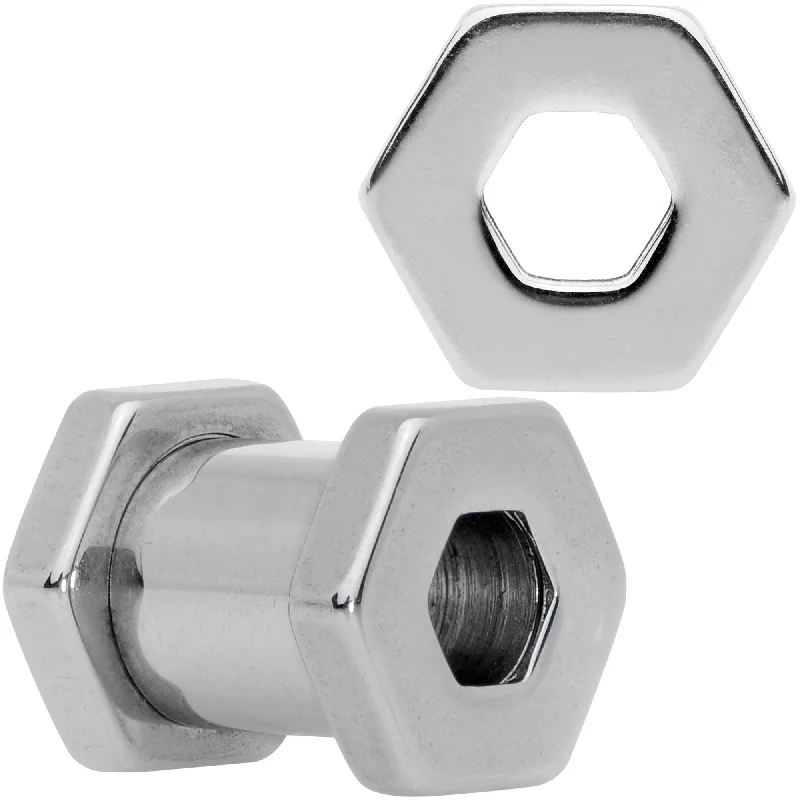 Women's Earrings – Elegant Designs for Every Personality--2 Gauge Geometric Hexagon Screw Fit Tunnel Plug Set