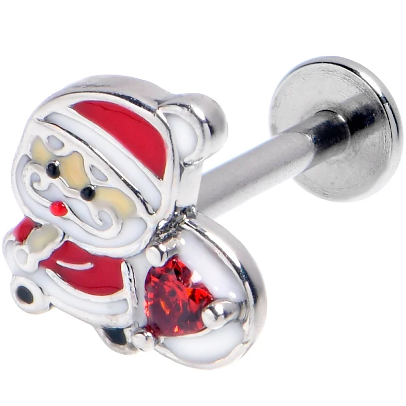 Lip Rings with Bold Stones for a Dazzling Effect16 Gauge 5/16 Red Gem Santa Heart Bag Holiday Labret Monroe Tragus