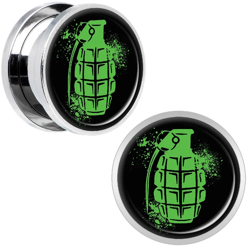 Women's Earrings – Elegant Designs for Every Personality--Green Grenade Steel Screw Fit Plug Set 5/8 Women's Earrings – Elegant Designs for Every Personality--Green Grenade Steel Screw Fit Plug Set 5/8