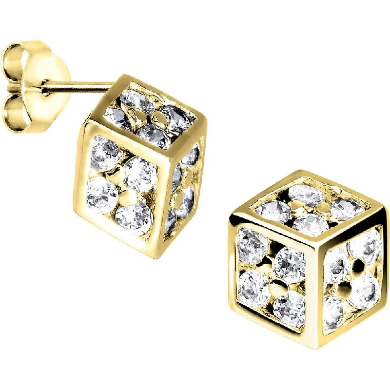 Women's Earrings – Elegant Designs for Every Personality--14kt Yellow Gold CZ 10mm Dice Stud Earrings Women's Earrings – Elegant Designs for Every Personality--14kt Yellow Gold CZ 10mm Dice Stud Earrings