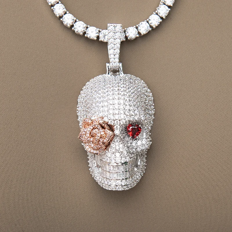 Shop Classic Women's Necklaces & Pendants with a Modern Twist-Large Iced Rose Skull Pendant Shop Classic Women's Necklaces & Pendants with a Modern Twist-Large Iced Rose Skull Pendant