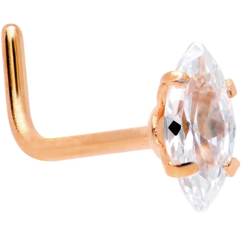 Timeless Nose Rings for Every Woman -20 Gauge 1/4 Clear CZ Gem Rose Gold IP Ellipse L Shape Nose Ring Timeless Nose Rings for Every Woman -20 Gauge 1/4 Clear CZ Gem Rose Gold IP Ellipse L Shape Nose Ring