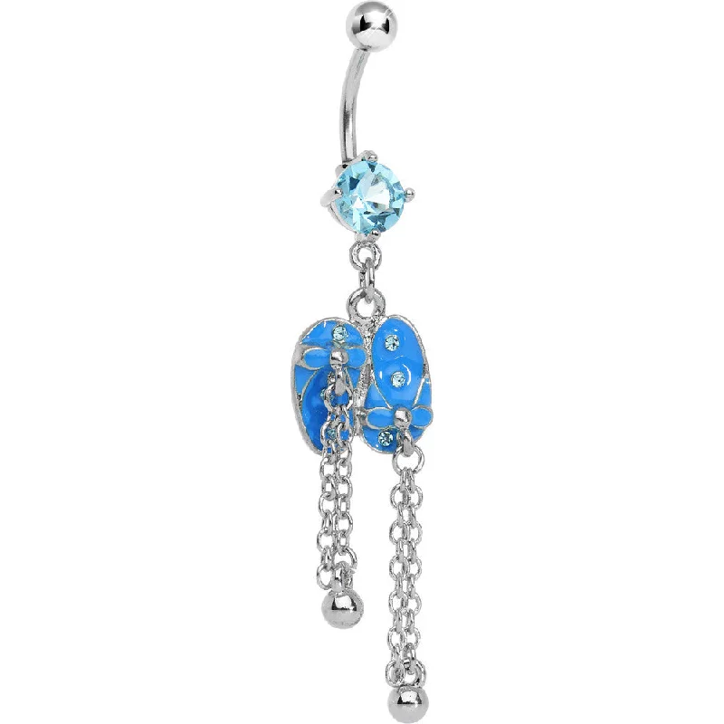 Stunning Belly Rings for Unique Looks -Aqua Gem Blue Beach Sandals Chain Dangle Belly Ring Stunning Belly Rings for Unique Looks -Aqua Gem Blue Beach Sandals Chain Dangle Belly Ring