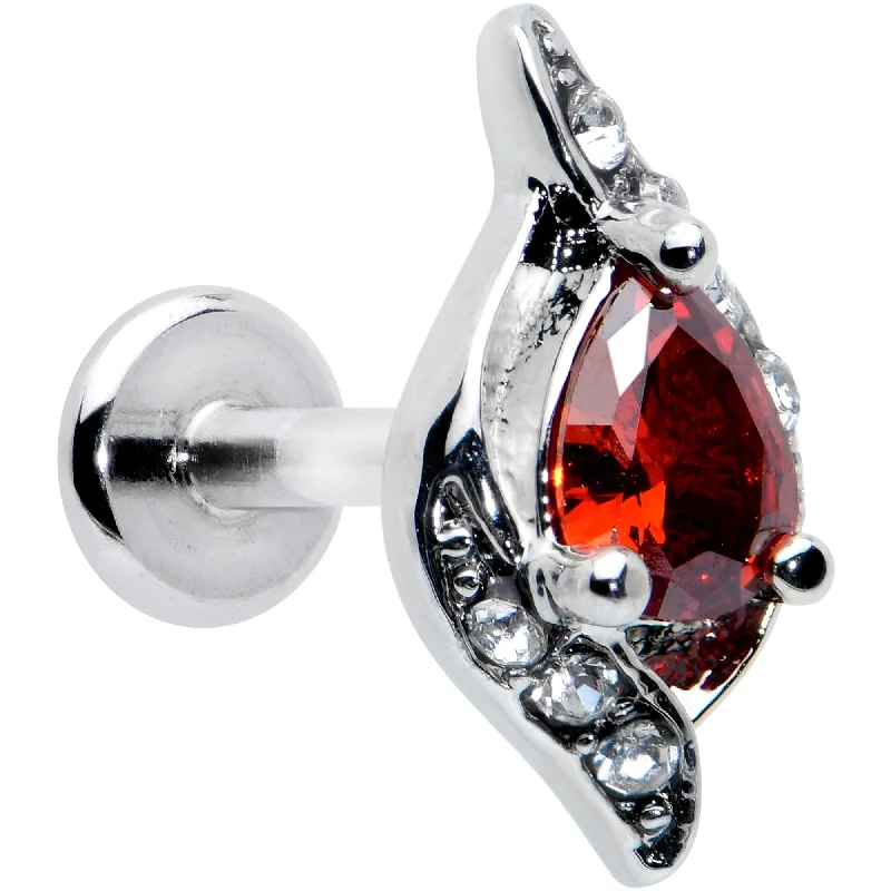 Beautiful Lip Rings with Shiny Stones16 Gauge 1/4 Clear Red Gem Swirling Oval Labret Monroe Tragus