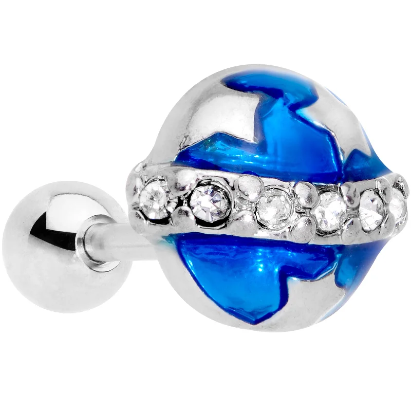 Women's Earrings – Elegant Designs for Every Personality--16 Gauge 1/4 Clear Gem Blue Planet Saturn Cartilage Tragus Earring