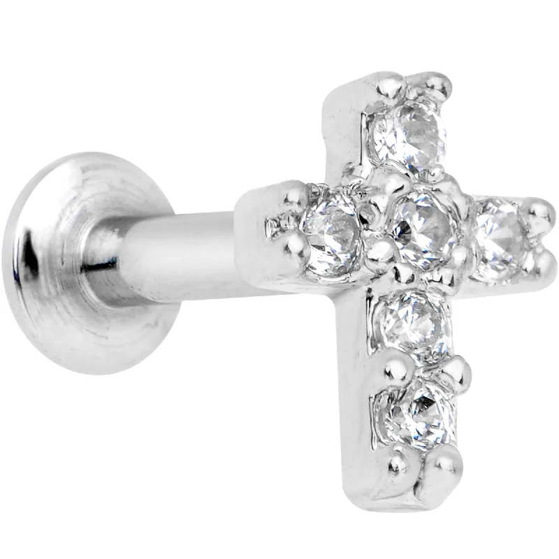 Customizable Lip Rings for Bold Looks1/4 Clear CZ Internally Threaded Cross Labret Monroe Customizable Lip Rings for Bold Looks1/4 Clear CZ Internally Threaded Cross Labret Monroe