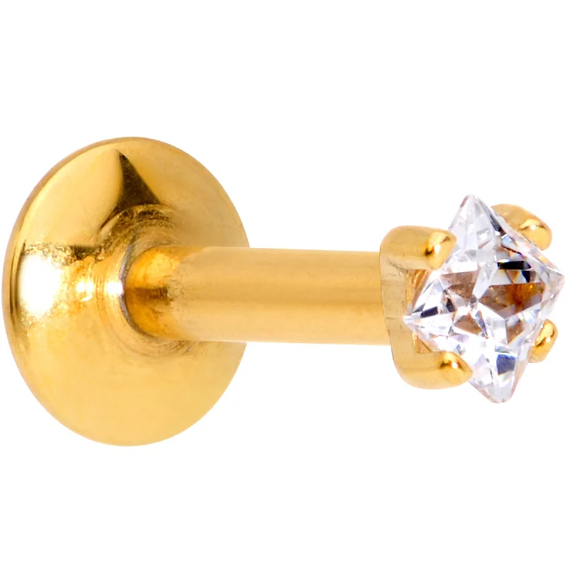 Comfortable Lip Rings with Sparkling Detail1/4 Clear Square CZ Gold PVD Internally Threaded Labret Monroe Comfortable Lip Rings with Sparkling Detail1/4 Clear Square CZ Gold PVD Internally Threaded Labret Monroe