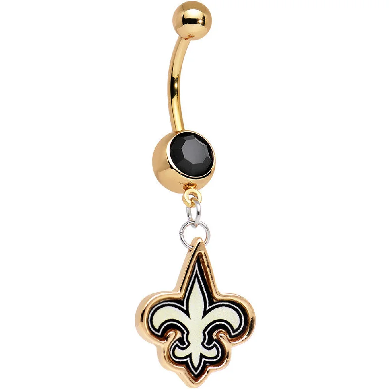 Comfortable Belly Rings for Effortless Style -Officially Licensed NFL New Orleans Saints Dangle Belly Ring Comfortable Belly Rings for Effortless Style -Officially Licensed NFL New Orleans Saints Dangle Belly Ring