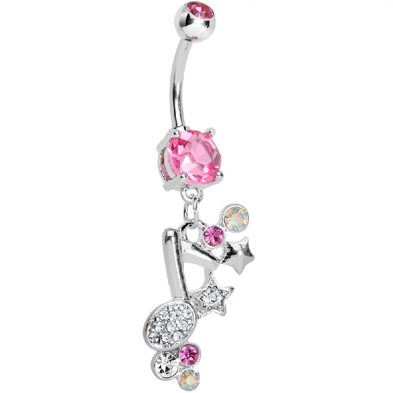 Comfortable Belly Rings for All-Day Comfort -Pink Jeweled Rock star Music Note Belly Button Ring Comfortable Belly Rings for All-Day Comfort -Pink Jeweled Rock star Music Note Belly Button Ring
