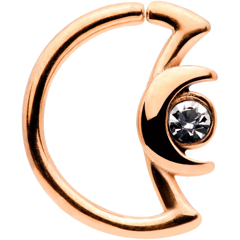 Women's Earrings – Elegant Designs for Every Personality--16 Gauge 3/8 Clear Gem Rose Gold Tone Crescent Moon Closure Ring Women's Earrings – Elegant Designs for Every Personality--16 Gauge 3/8 Clear Gem Rose Gold Tone Crescent Moon Closure Ring