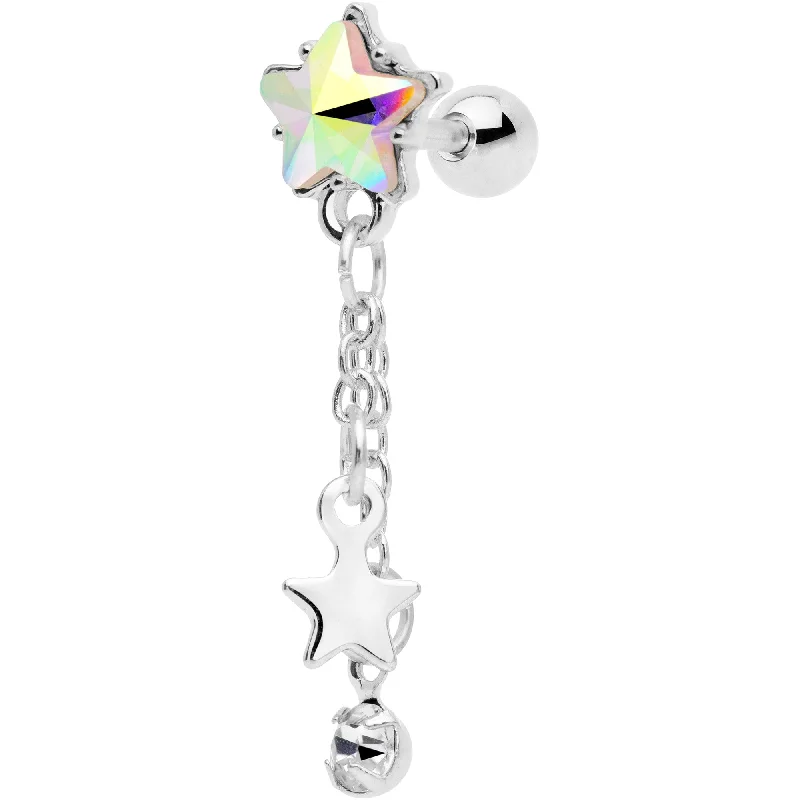 Women's Earrings – Elegant Designs for Every Personality--16 Gauge 1/4 Aurora Clear Gem Star Dangle Cartilage