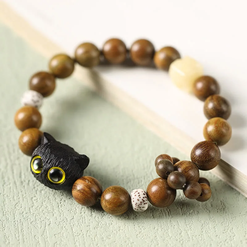 Bangles with Simple Detailing for Women-Buddha Stones Green Sandalwood Ebony Wood Cat Peace Soothing Bracelet Bangles with Simple Detailing for Women-Buddha Stones Green Sandalwood Ebony Wood Cat Peace Soothing Bracelet