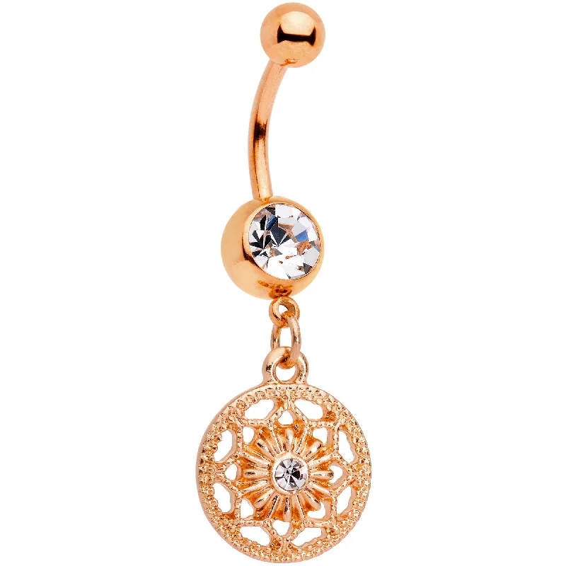 Belly Rings with Unique Features for Modern Style -Color Gem Rose Gold Tone Ring Around a Snowflake Dangle Belly Ring Belly Rings with Unique Features for Modern Style -Color Gem Rose Gold Tone Ring Around a Snowflake Dangle Belly Ring