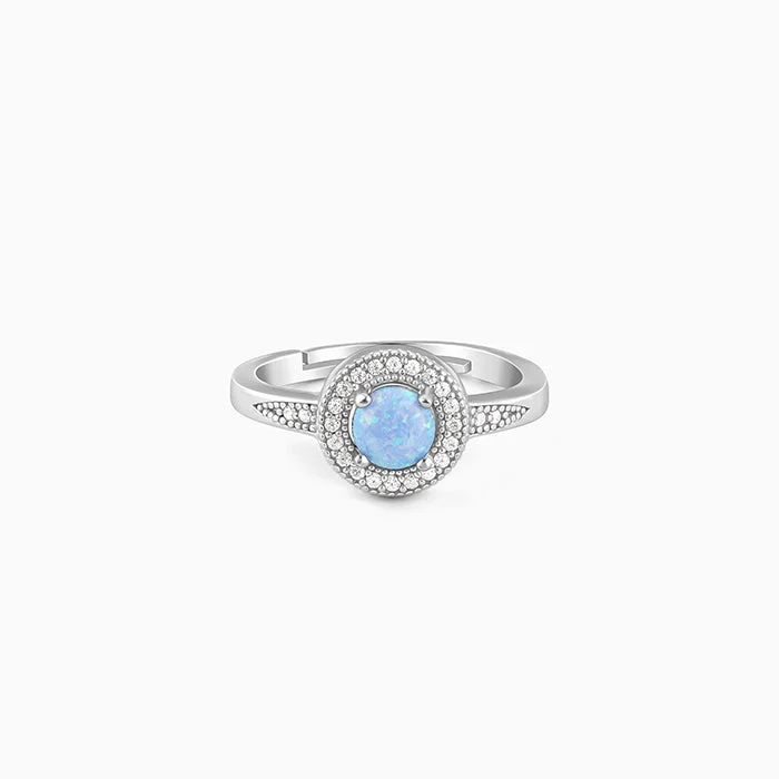 Chic Women's Rings for Fashion-Forward Looks-Silver Circular Opal Ring