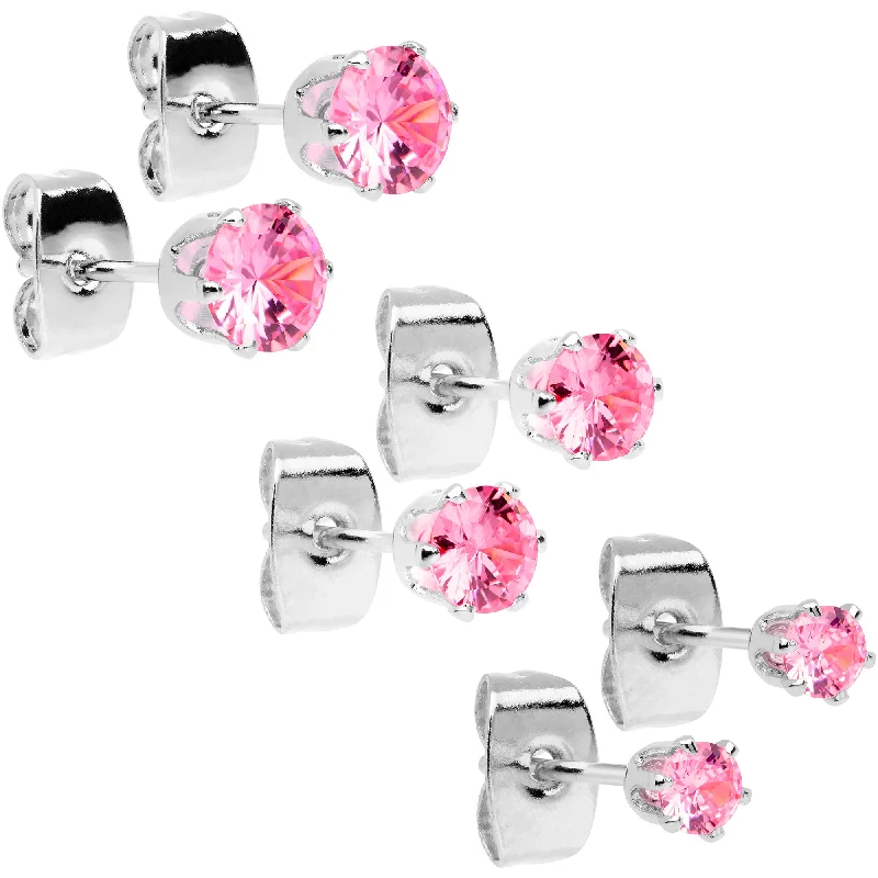 Women's Earrings – Elegant Designs for Every Personality--20 Gauge Pink CZ Gem 3mm to 5mm Post Stud Earring Set of 3