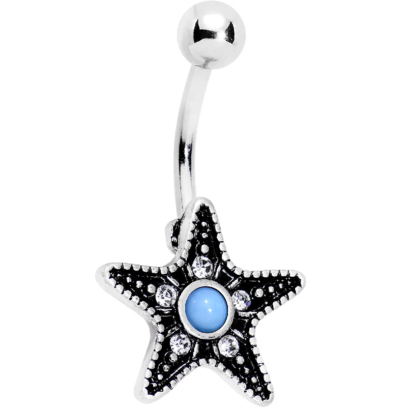 Designer Belly Rings for Exclusive Looks -Southwestern Blue Orb Starfish Belly Ring
