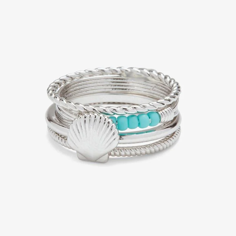Chic Women's Rings for Fashion-Forward Looks-Shell Ring Stack