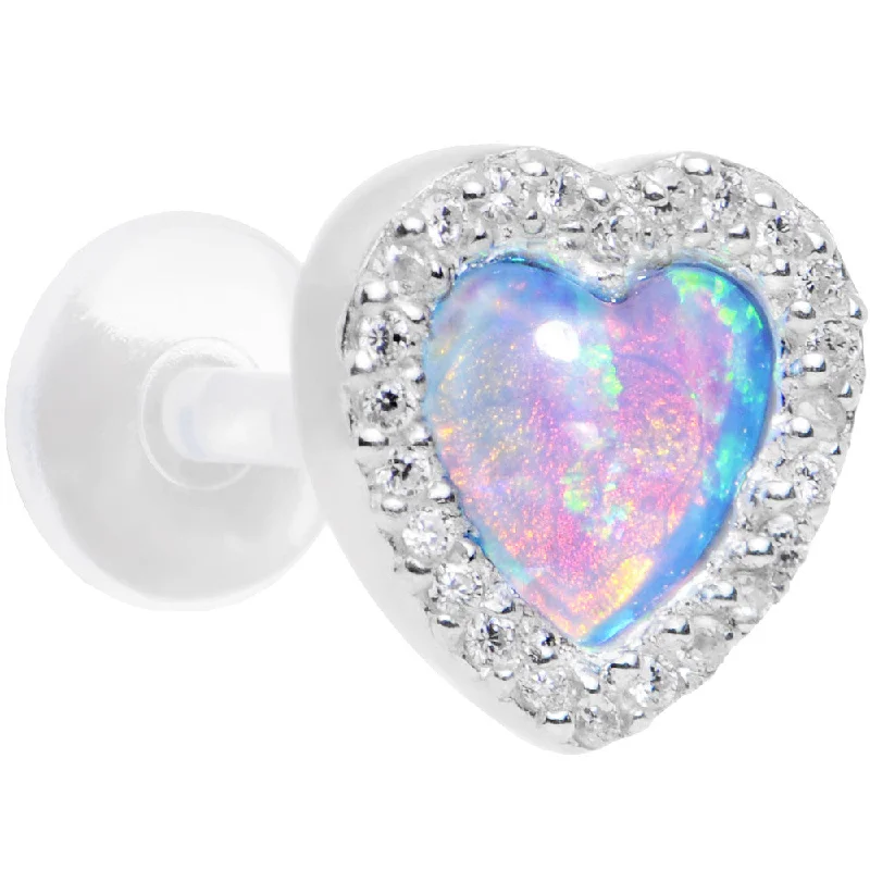 Women's Earrings – Elegant Designs for Every Personality--16 Gauge Blue Synthetic Opal Heart Bioplast Cartilage Tragus Earring