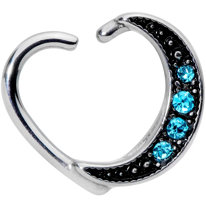 Women's Earrings – Elegant Designs for Every Personality--16 Gauge 3/8 Blue Gem Open Left Heart Closure Ring Women's Earrings – Elegant Designs for Every Personality--16 Gauge 3/8 Blue Gem Open Left Heart Closure Ring
