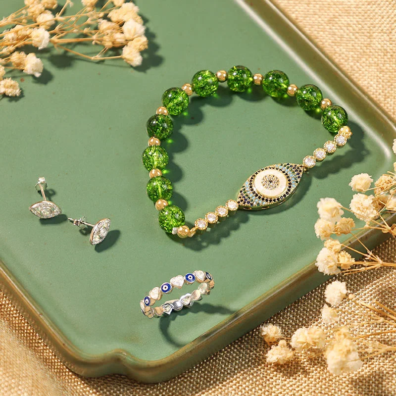Artistic Silver Bangles for Women-Buddha Stones Bring Infinite Good Fortune Evil Eye Bundle